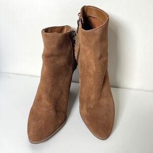 70 Post Paris Womens Cognac Suede Fringe Ankle Boots Pointed Toe Heel Size 11